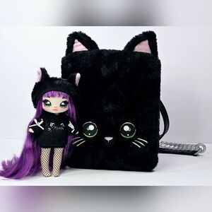 Na Na Na Surprise Tuesday Meow Faux Fur Black Backpack Case With Doll Only